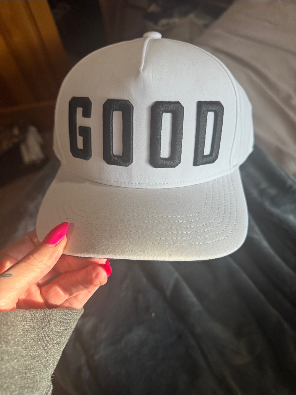 GOOD Embroidered White Snapback Hat